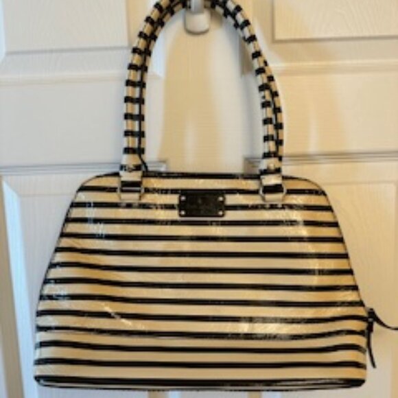 Kate Spade Black and Cream Striped Satchel - Picture 1 of 8